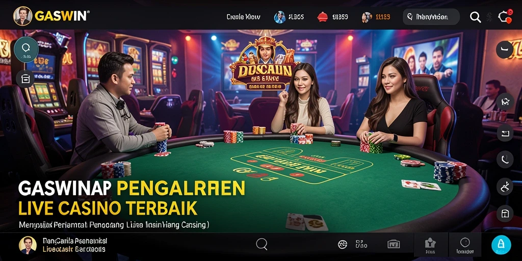 Screenshot utama GASWIN menampilkan dealer profesional dalam suasana kasino langsung.