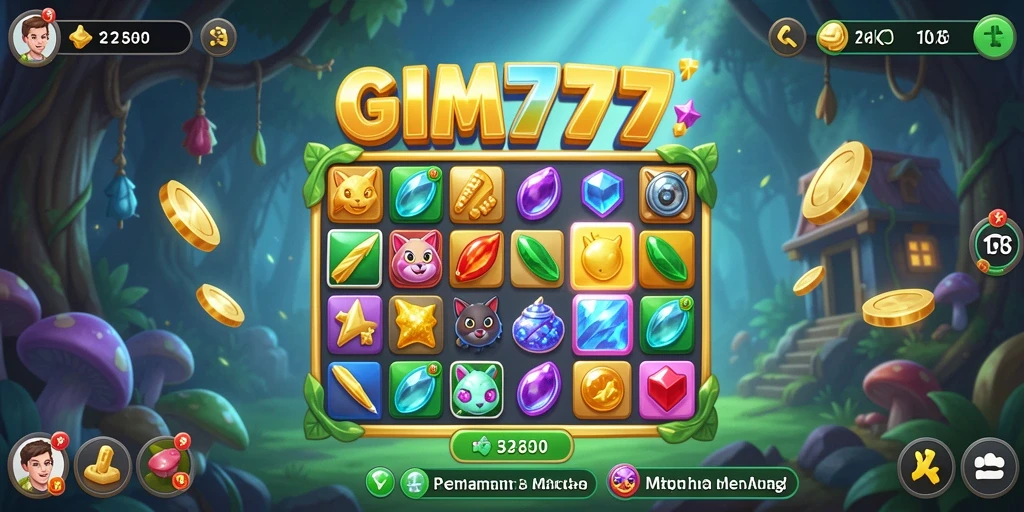 Tampilan gameplay menawan dari GIM777 dengan permata berwarna-warni.