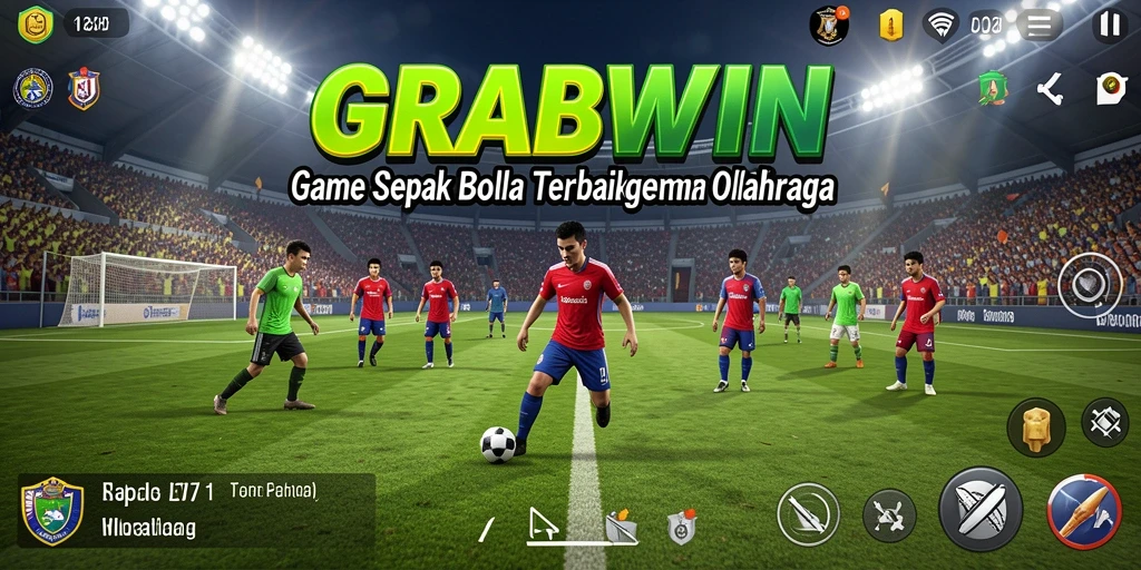 Tampilan gameplay menarik dari GRABWIN dengan aksi sepak bola intens.