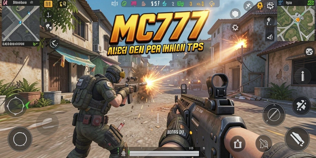 Tangkapan layar gameplay MC777 menampilkan aksi seru dalam pertempuran TPS.