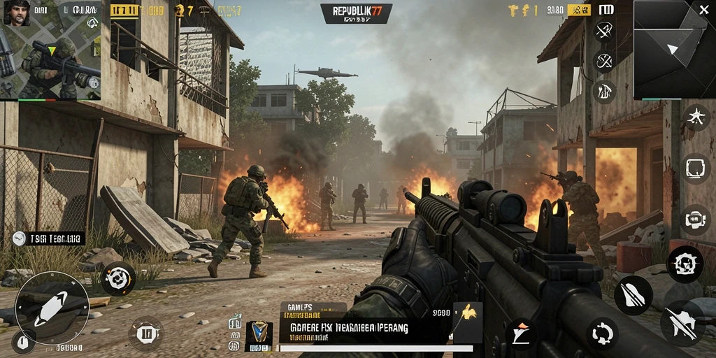 Screenshot gameplay dari <strong>REPUBLIK77</strong> yang menampilkan pertempuran intens.