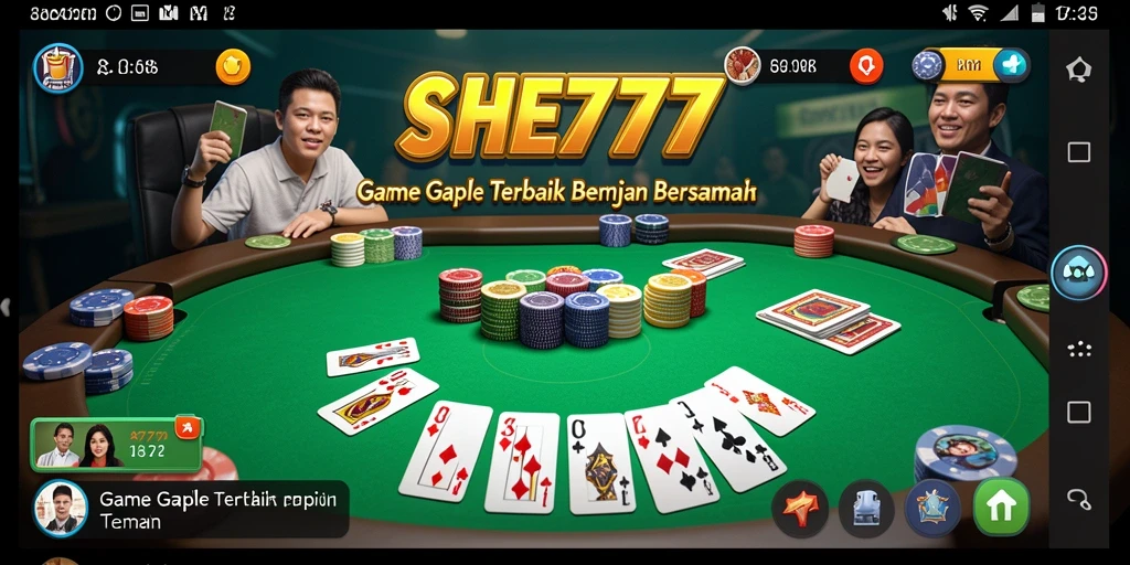 Screenshot utama SHE777 menampilkan pemain sedang berduel dalam permainan Gaple.